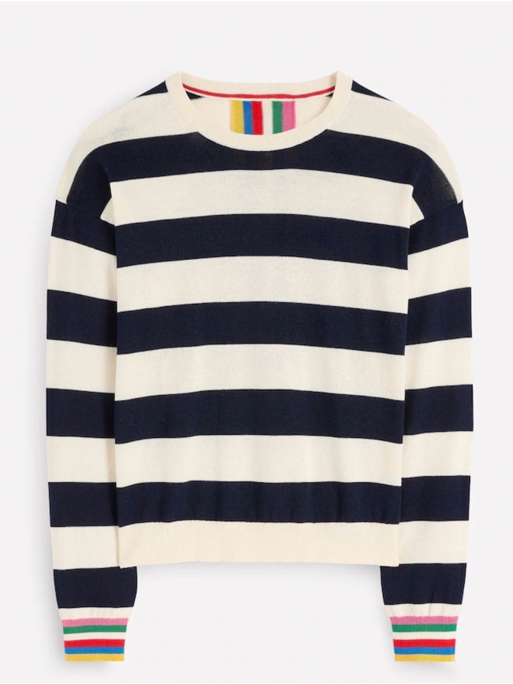 Boden Lara Relaxed Cotton Jumper- Navy, Ivory Stripe